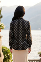 Nuggles® Felicity Bow Top in Quiet Black elegant womens blouse with feminine bow detail