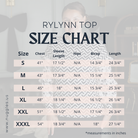 Rilynn Top by Nuggles® sizing guide with measurement chart for accurate fit