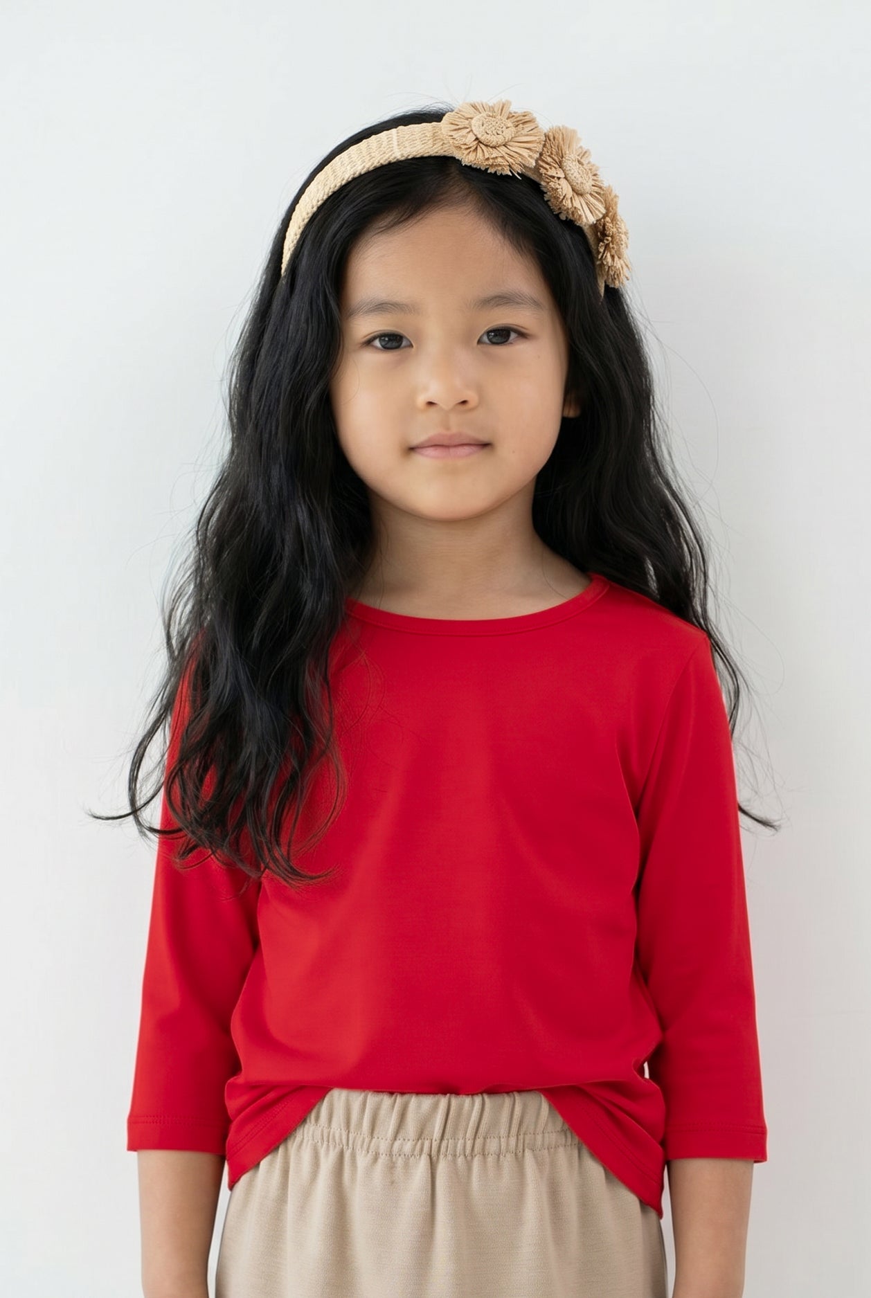 Girls' Essential 3/4 Tee in Red - Final Sale nuggles-clothing