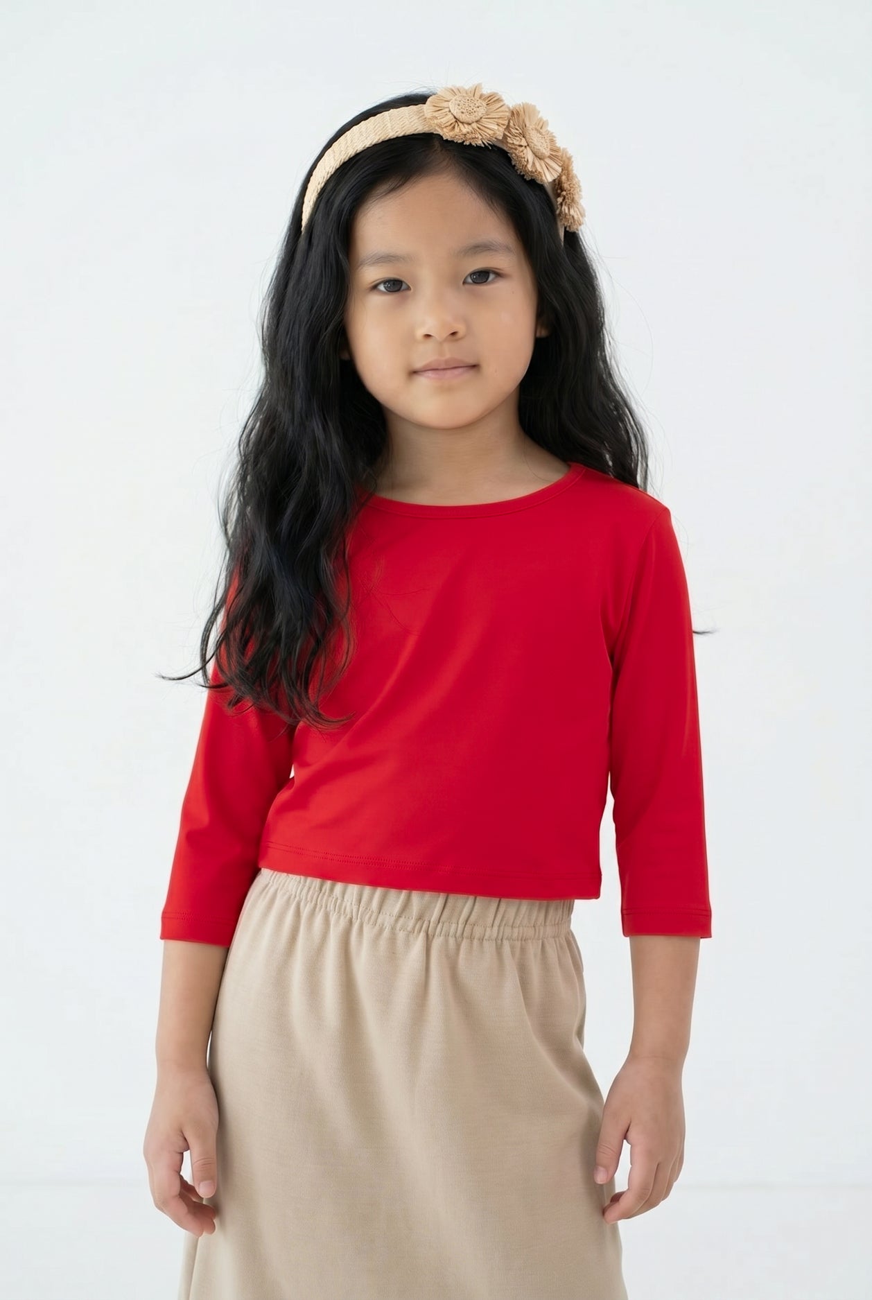 Girls' Essential 3/4 Tee in Red - Final Sale nuggles-clothing