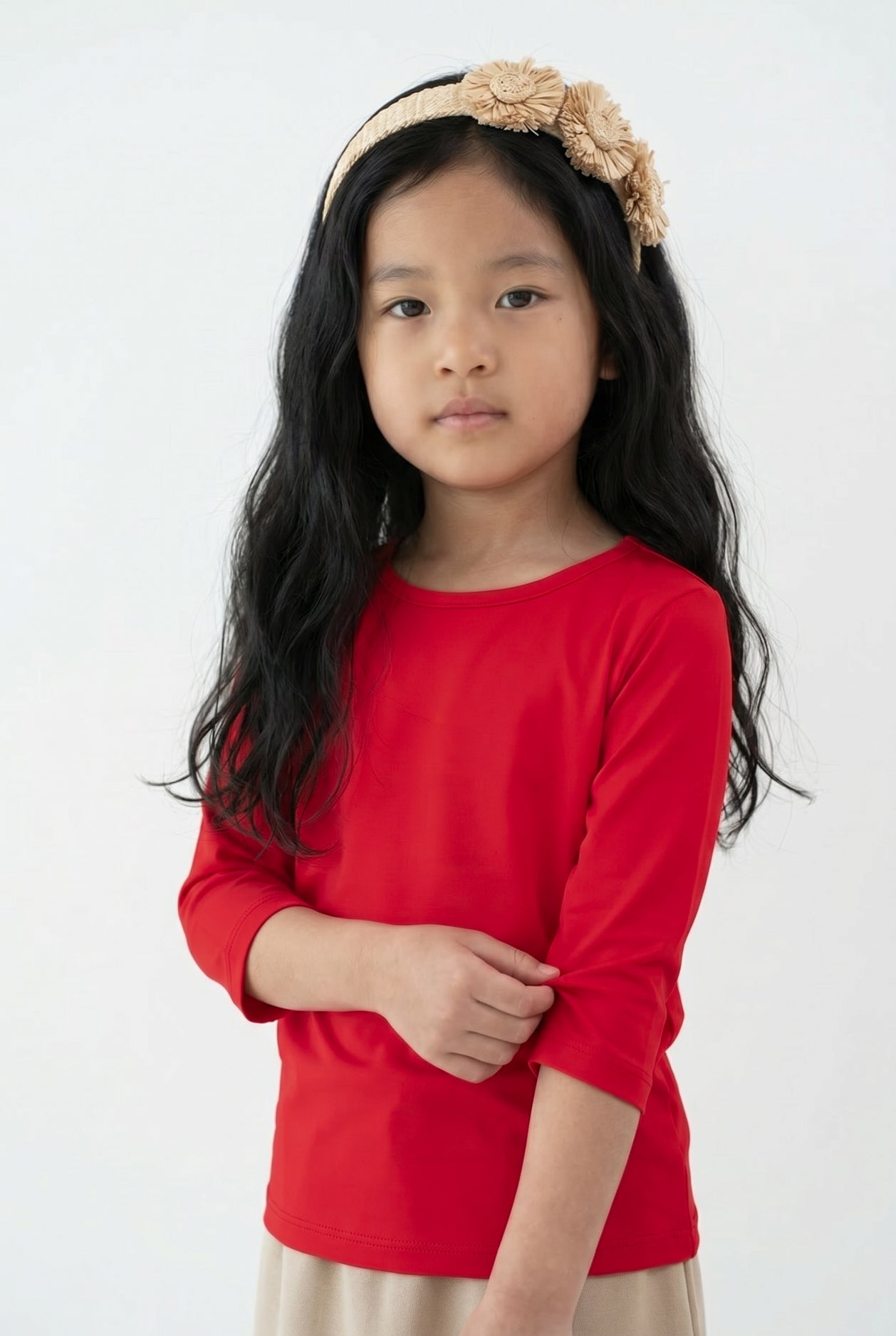 Girls' Essential 3/4 Tee in Red - Final Sale nuggles-clothing