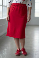 Model wearing Nuggles® 27" Classic Skirt in Red