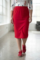 Model wearing Nuggles® 27" Classic Skirt in Red