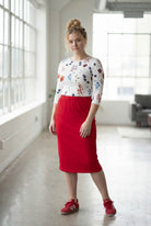 Model wearing Nuggles® 27" Classic Skirt in Red
