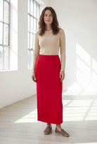 Model wearing Nuggles® 36" Classic Skirt in Red