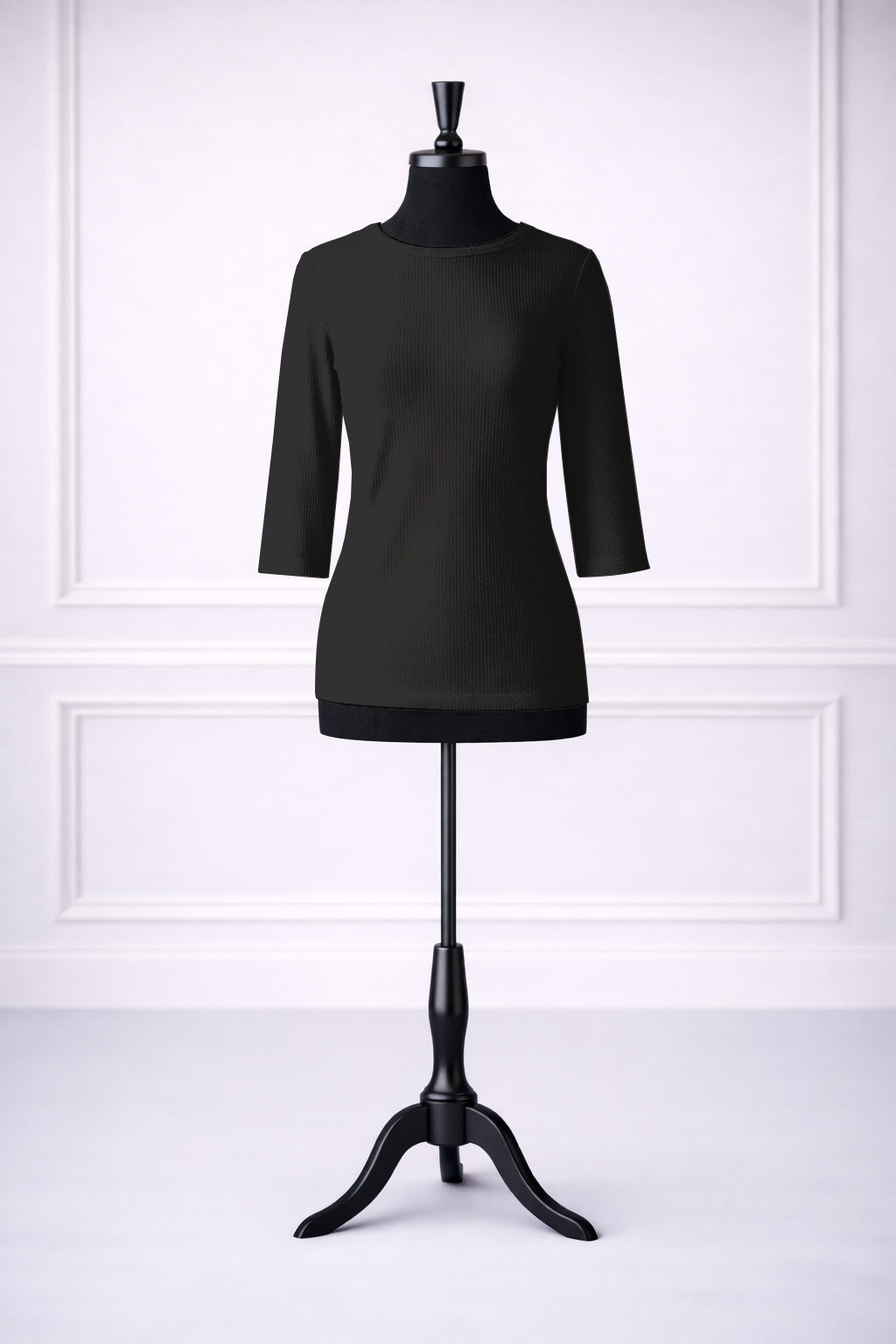 Stock photo of our Nuggles® Ribbed 3/4 Tee in Black