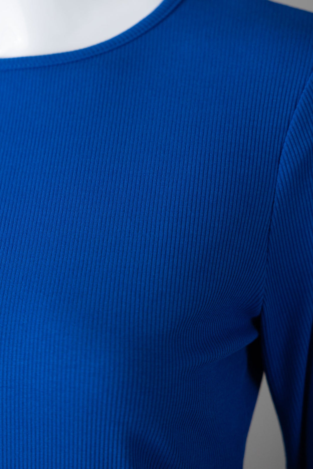 Model wearing Nuggles® 3/4 Essential Ribbed Tee in Royal Blue