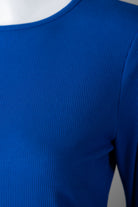 Model wearing Nuggles® 3/4 Essential Ribbed Tee in Royal Blue