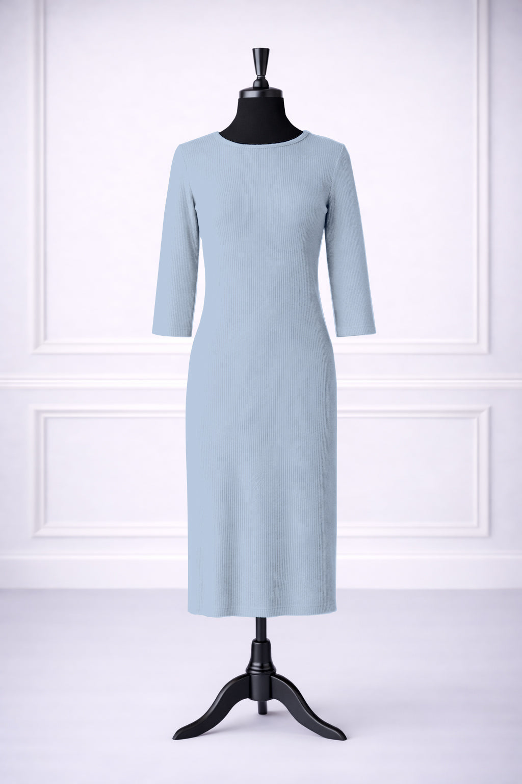 Stock photo of our Nuggles® Ribbed Midi Layering Dress in Soft Blue