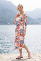 Nuggles Harper Jane modest midi dress in Rosie Patch, a soft pink rose patchwork floral print