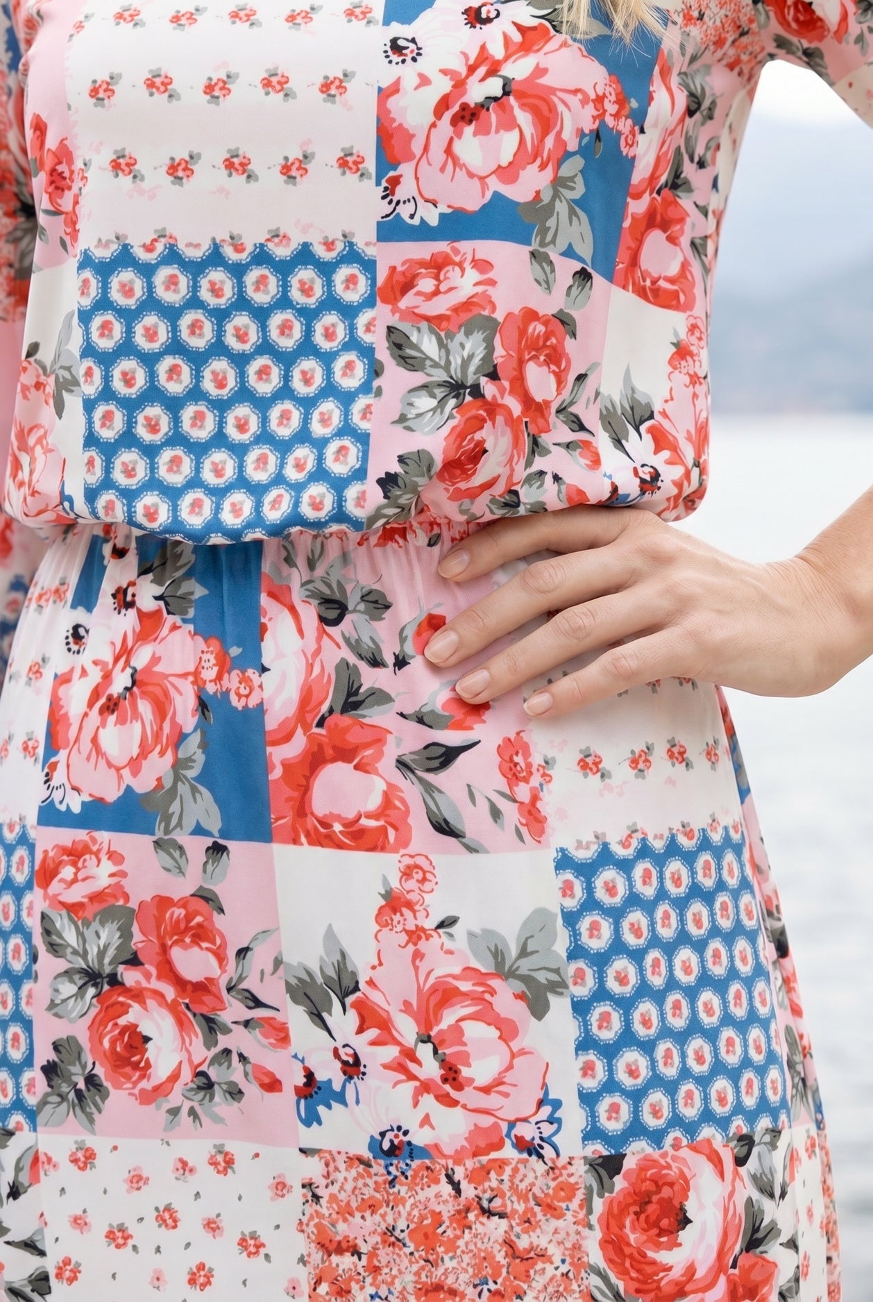 Rosie Patch Harper Jane dress by Nuggles, modest pink floral midi with relaxed 3/4 sleeves