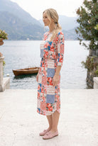 Nuggles Rosie Patch midi dress, maternity-friendly modest floral dress in soft pink and cream