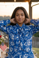 Nuggles® Felicity Bow Top in Royal Bloom floral womens blouse