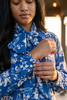 Nuggles® Felicity Bow Top in Royal Bloom floral womens blouse