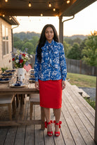 Nuggles® Felicity Bow Top in Royal Bloom floral womens blouse