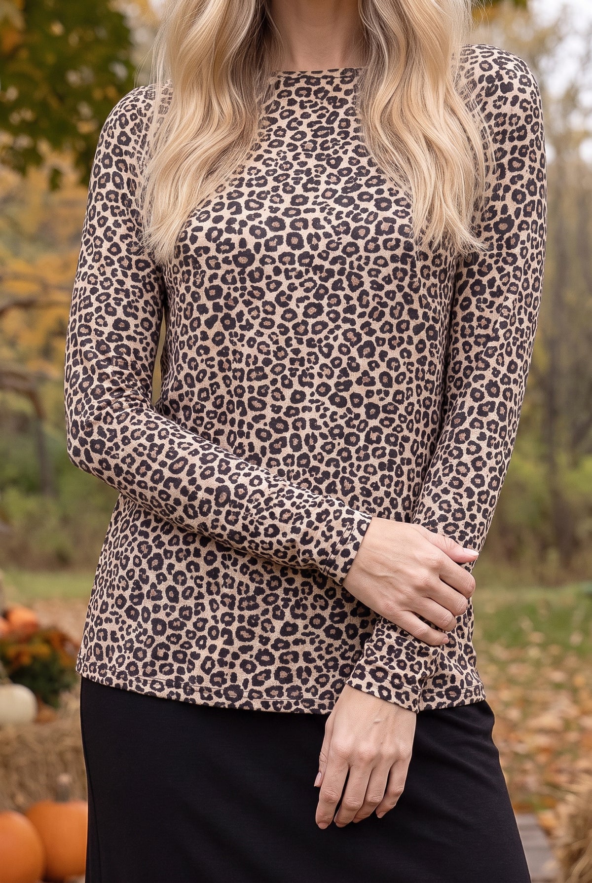 Model wearing Nuggles®  Long Sleeve Essential Tee in Safari