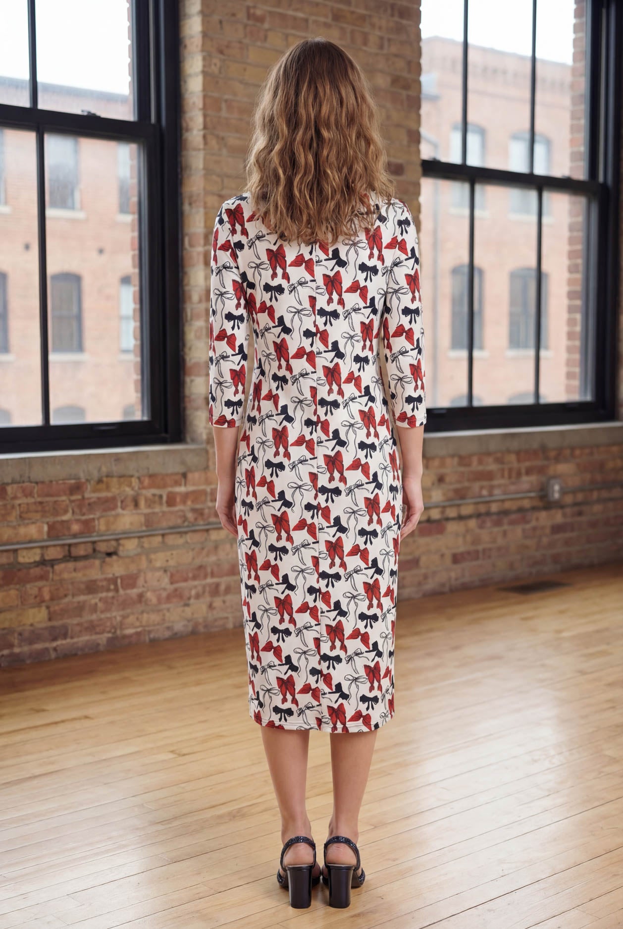 Model wearing Nuggles® Midi Layering Dress in Scarlet Sketch
