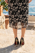 Nuggles Shadow Bloom Mesh Dress, sheer mesh midi layering dress in rich dark floral print, long sleeves