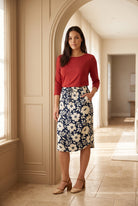 Model wearing Nuggles®  27" Drawstring Skirt in Shadow Petal