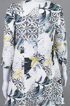Sketchbook Eleanor Top by Nuggles, modest white top with artful hand-drawn pattern and signature bow