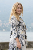 Nuggles Eleanor Top in Sketchbook, modest A-line top in creative white sketch print, maternity-friendly