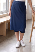 Model wearing Nuggles®  27" Sport Skirt in Slate Blue