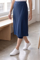 Model wearing Nuggles®  27" Sport Skirt in Slate Blue