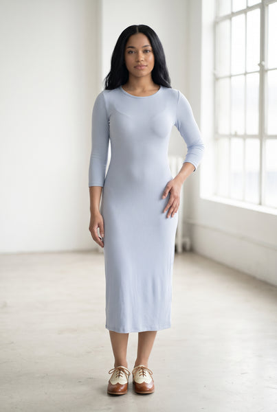 Nuggles Ribbed Midi Layering Dress in Soft Blue