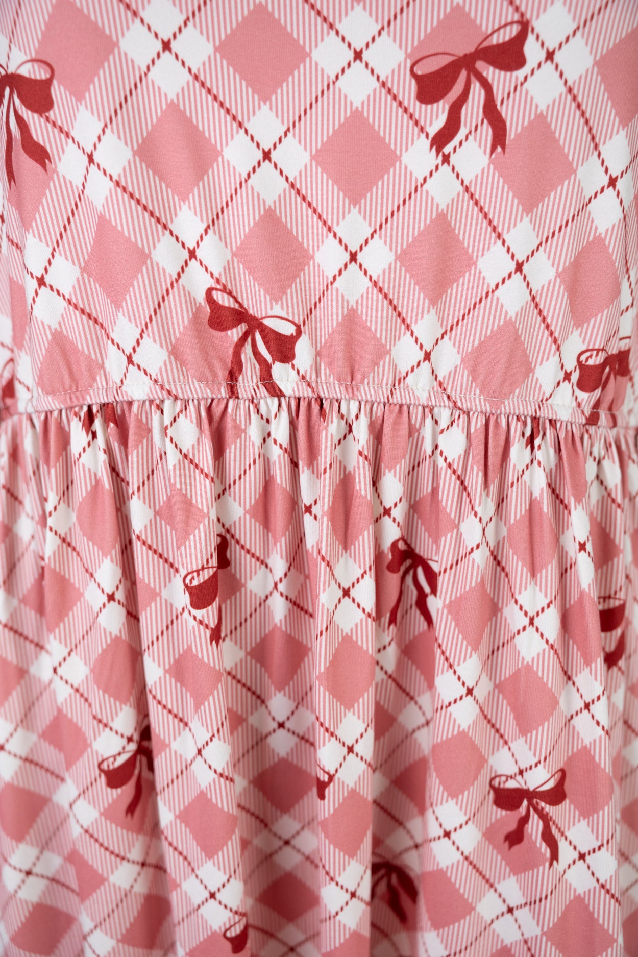Sugar Bow Nova Midi Dress by Nuggles, modest 3/4-sleeve dress in sweet pink bow-dotted print