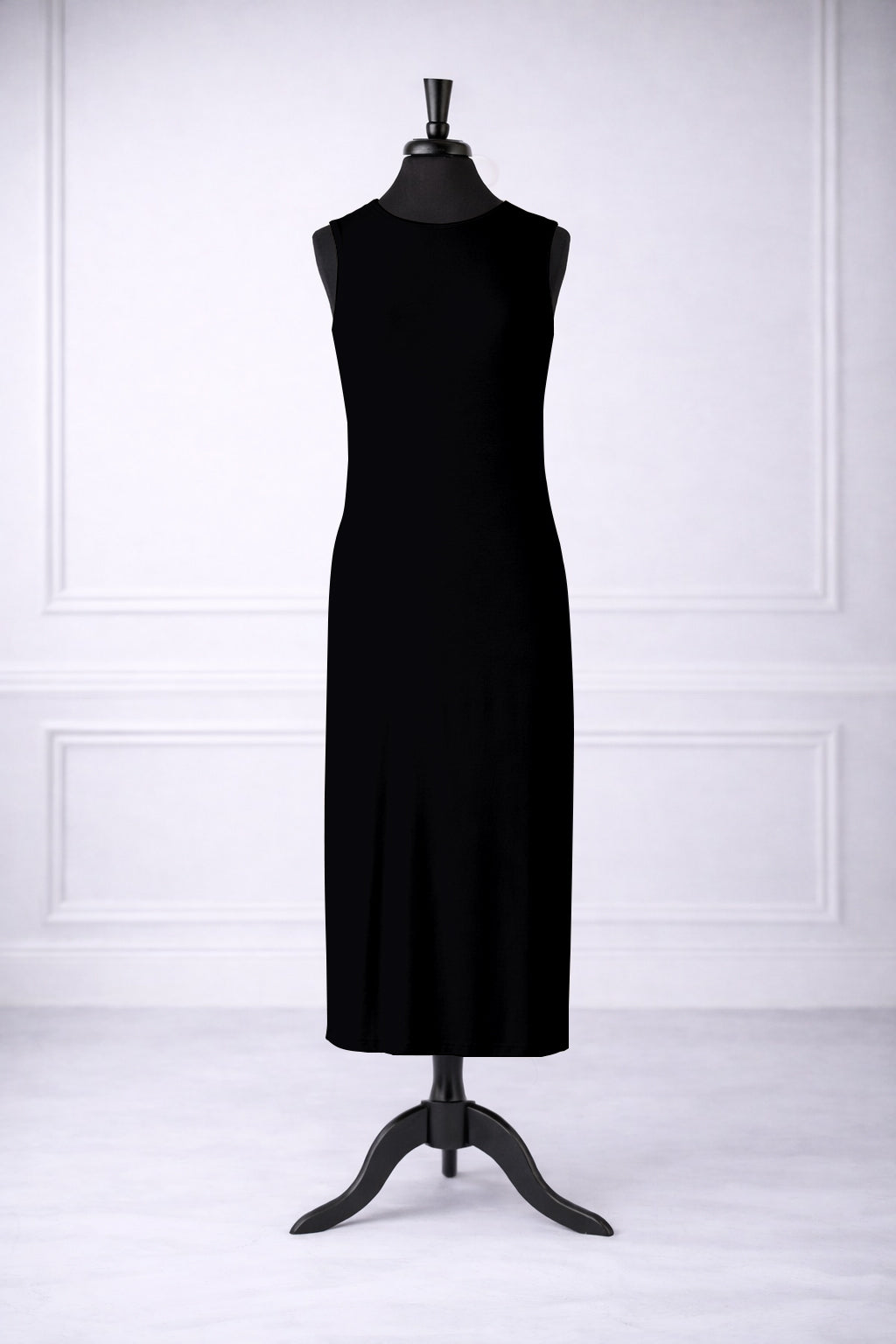 Stock photo of our Nuggles® Tank Midi Layering Dress in Black
