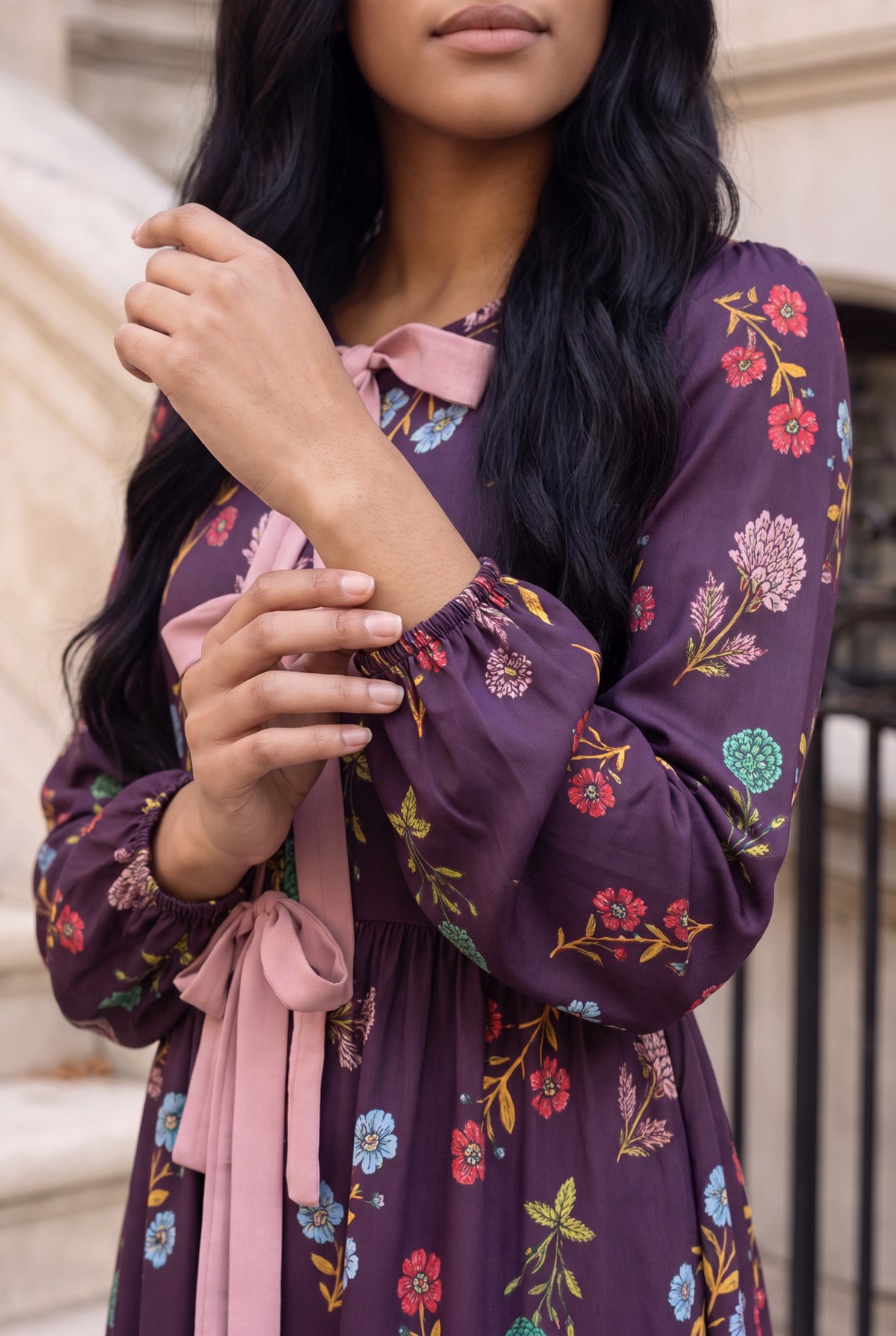 Model wearing Nuggles®  Addison Dress in Twilight Garden