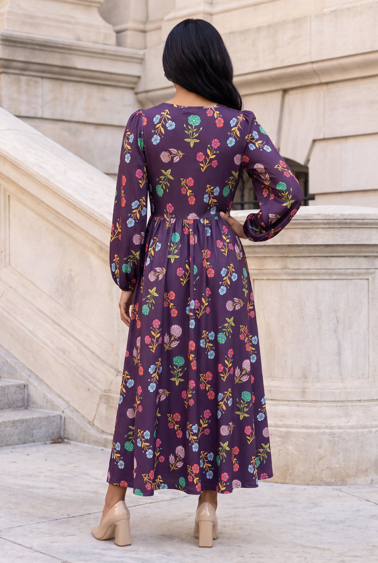 Model wearing Nuggles®  Addison Dress in Twilight Garden
