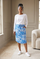 Model wearing Nuggles®  27" Drawstring Skirt in Vintage Blue