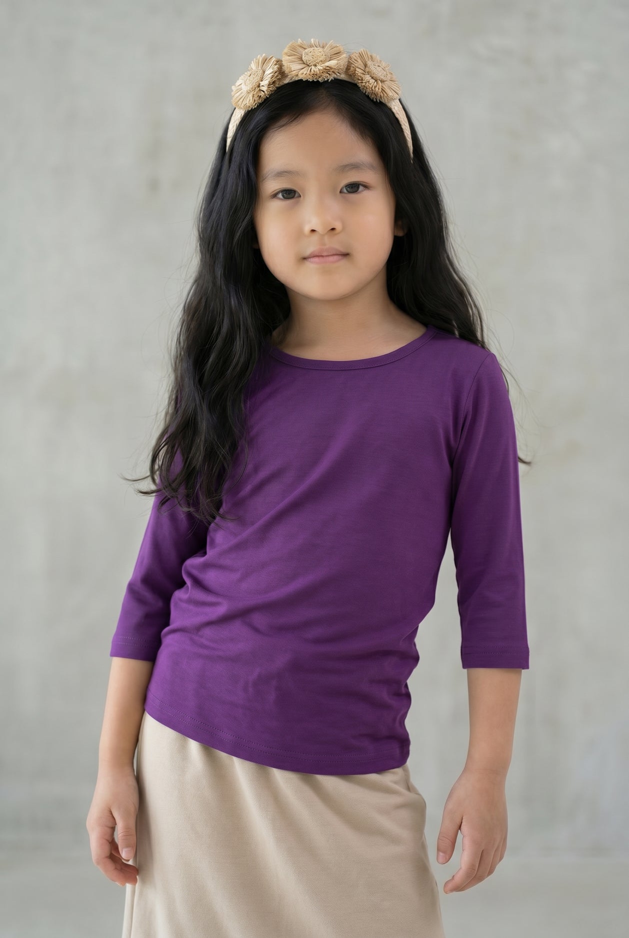 Girls' Essential 3/4 Tee in Violet nuggles-clothing