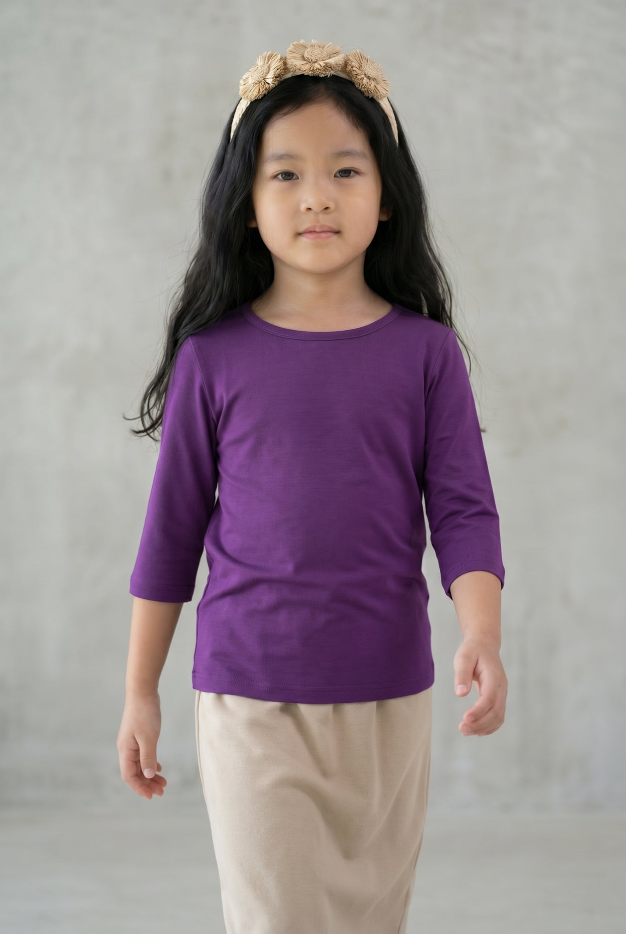 Girls' Essential 3/4 Tee in Violet nuggles-clothing