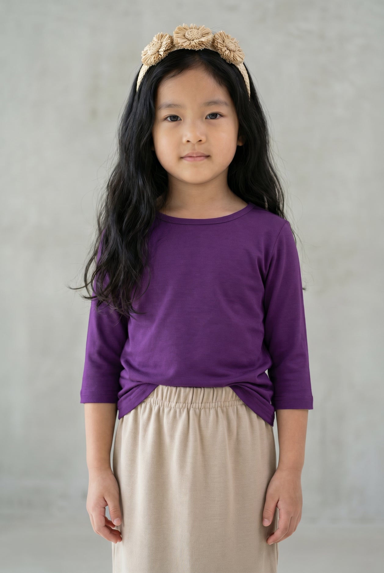 Girls' Essential 3/4 Tee in Violet nuggles-clothing