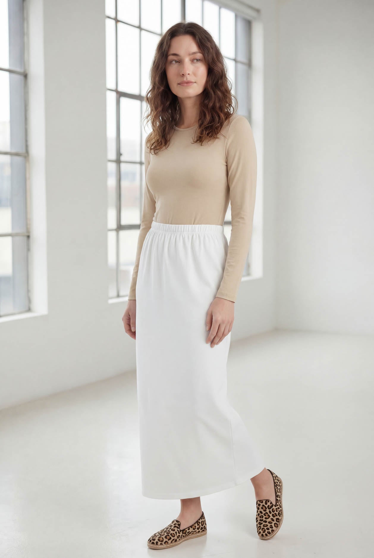 Model wearing Nuggles® 36" Classic Skirt  in White