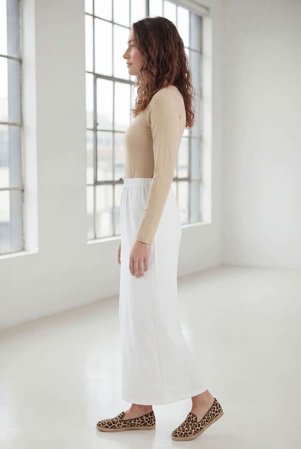 Model wearing Nuggles® 36" Classic Skirt  in White