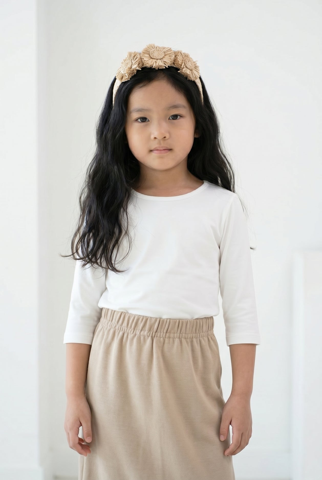 Girls' Essential 3/4 Tee in White nuggles-clothing