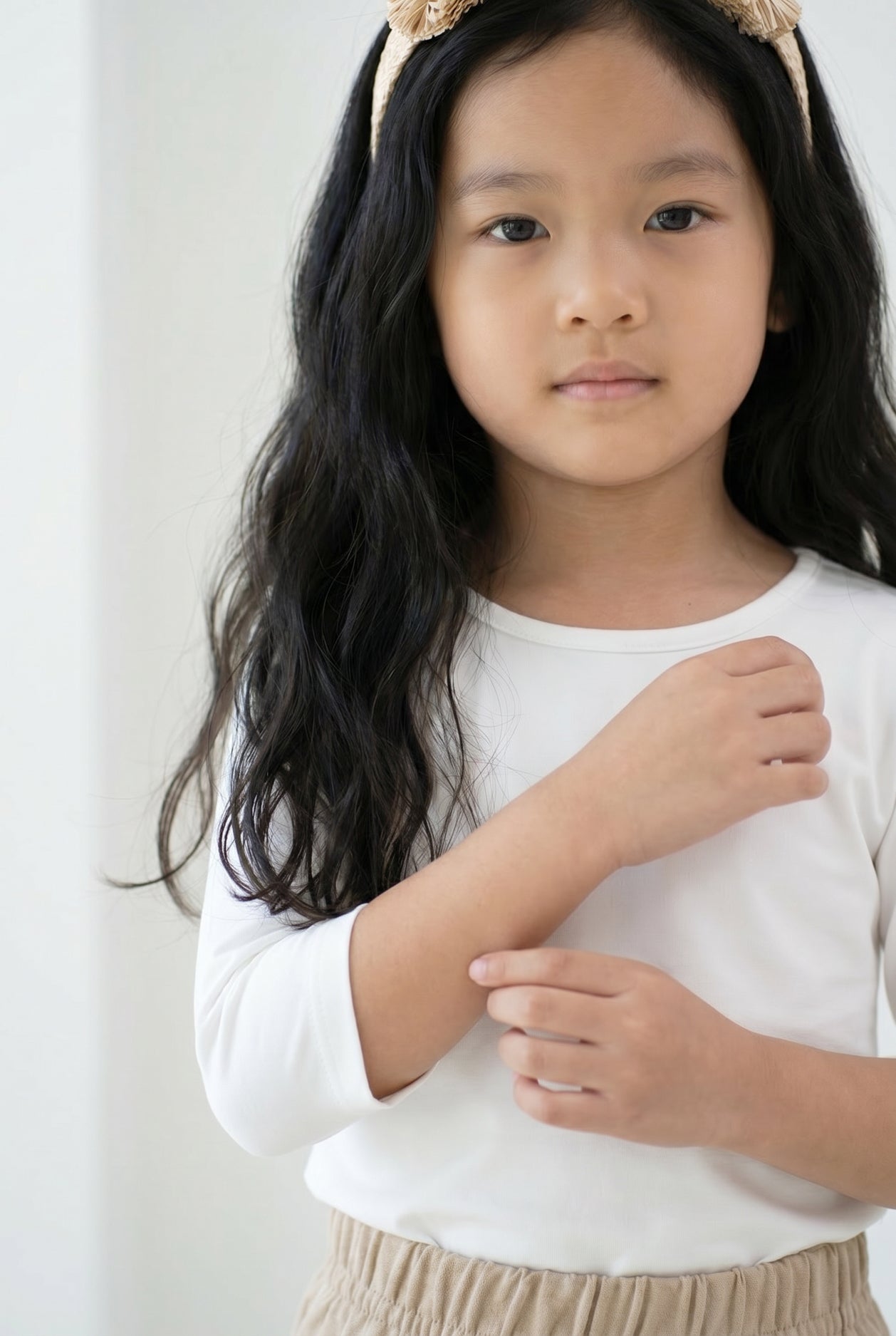 Girls' Essential 3/4 Tee in White nuggles-clothing