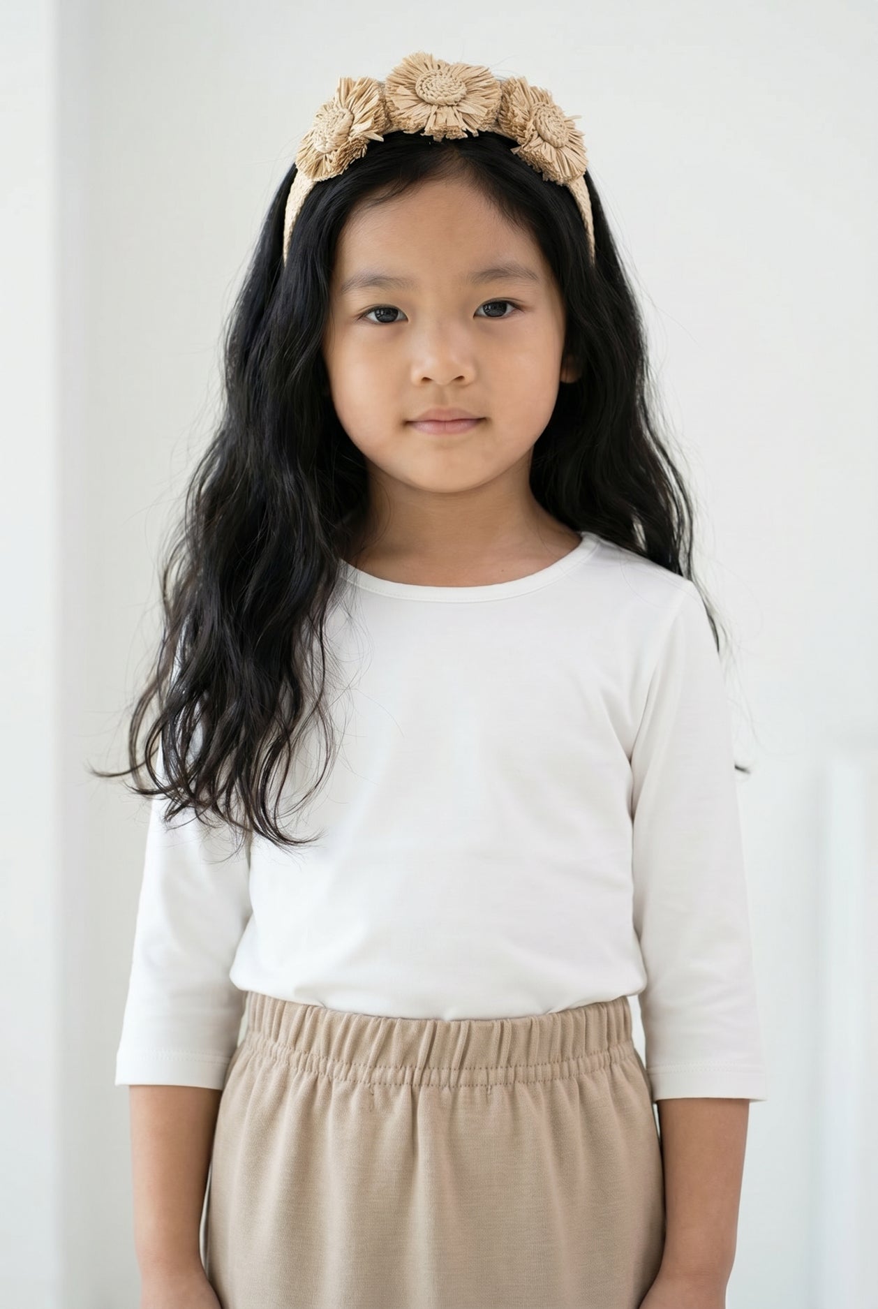 Girls' Essential 3/4 Tee in White nuggles-clothing