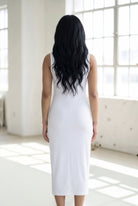 Model wearing Nuggles® Tank Midi Dress in White
