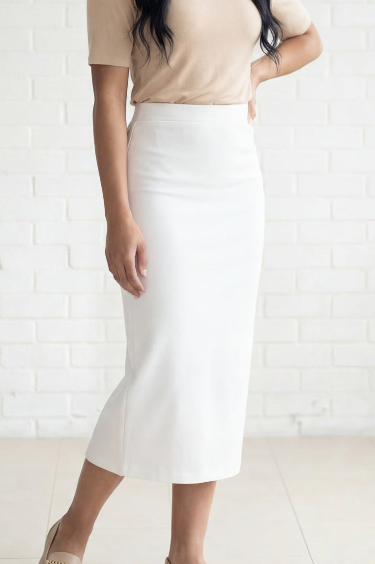 Model wearing Nuggles® 31" Relaxed Skirt in White