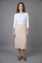 Model wearing Nuggles® 3/4 Essential Ribbed Tee in White