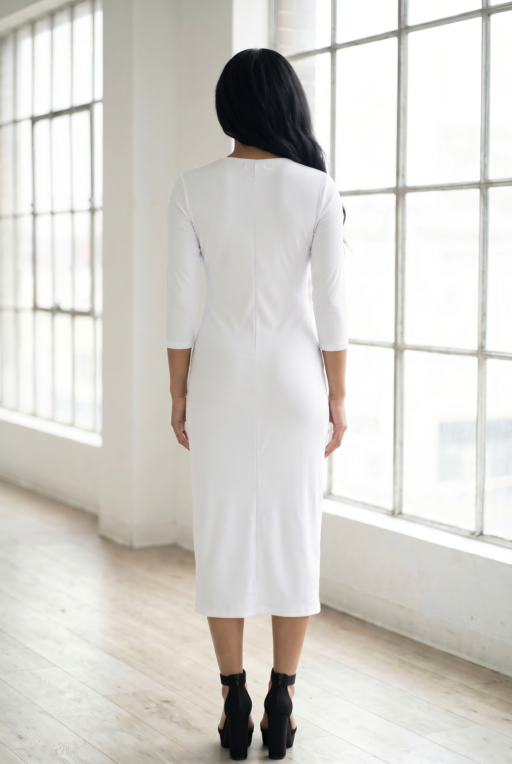 Model wearing Nuggles®  Ribbed Layering Dress in White