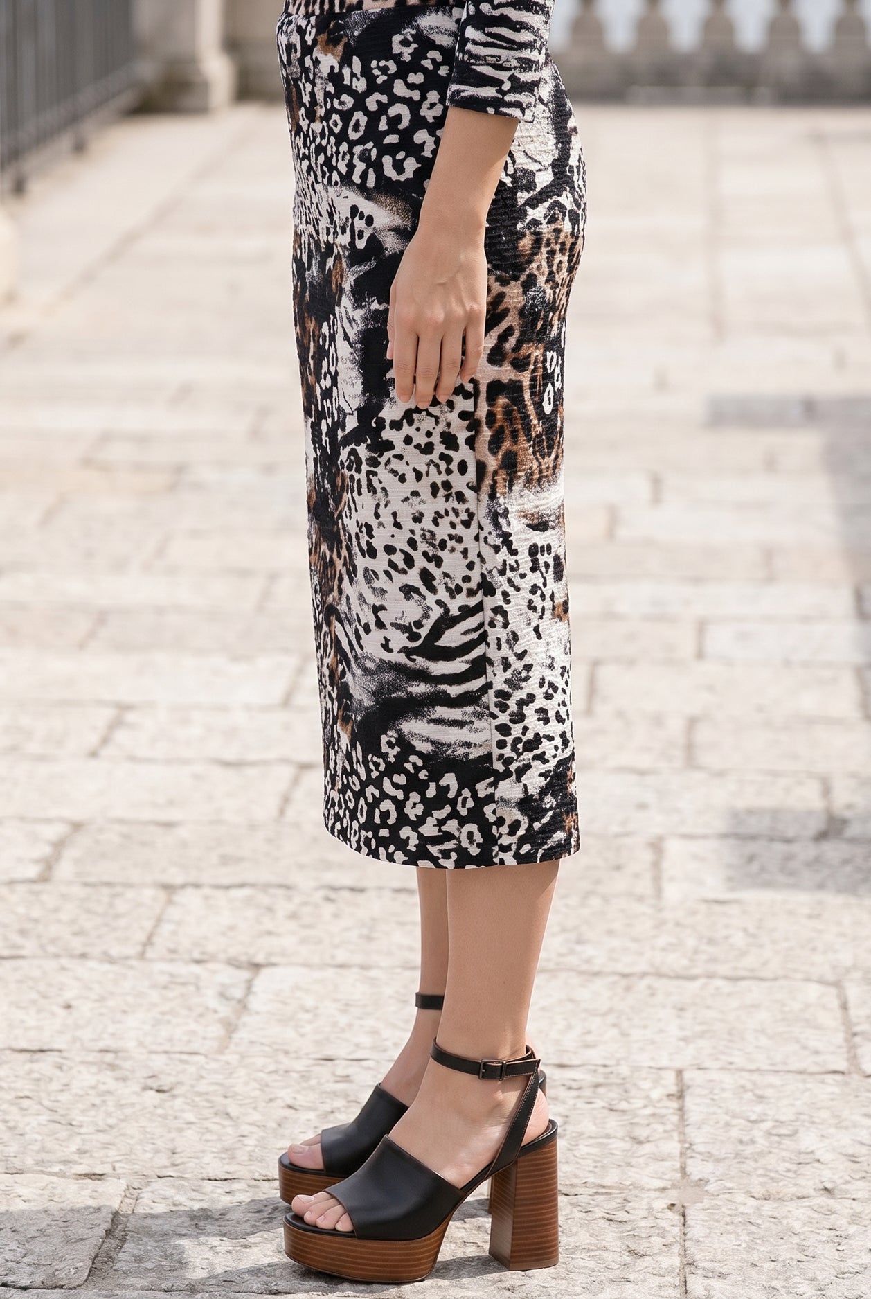 Model wearing Nuggles® 31" Lexi Skirt in Wild Mix