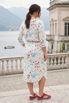 Modest plus-size Harper Jane midi dress in Wildflower Meadow floral on cream by Nuggles