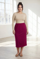 Model wearing Nuggles® 31" Classic Skirt  in Wine