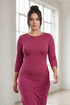 Model wearing Nuggles® Midi Layering Dress in Wine