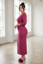 Model wearing Nuggles® Midi Layering Dress in Wine